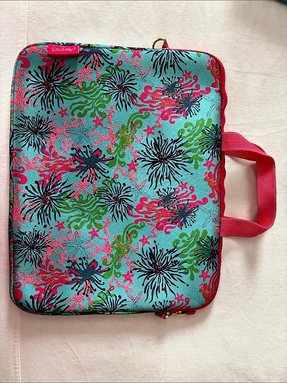 Lilly Pulitzer Neoprene Laptop Sleeve Case with Handles in Blue & Pink - 15”